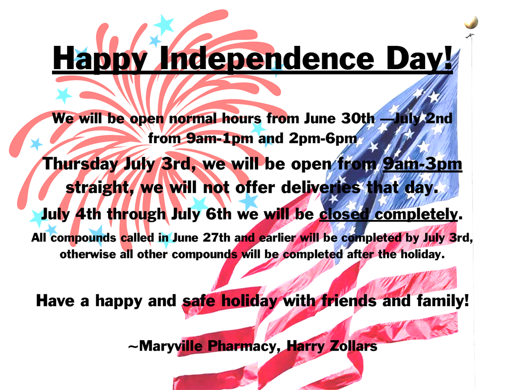 Maryville Pharmacy Closed for Fourth of July Holiday